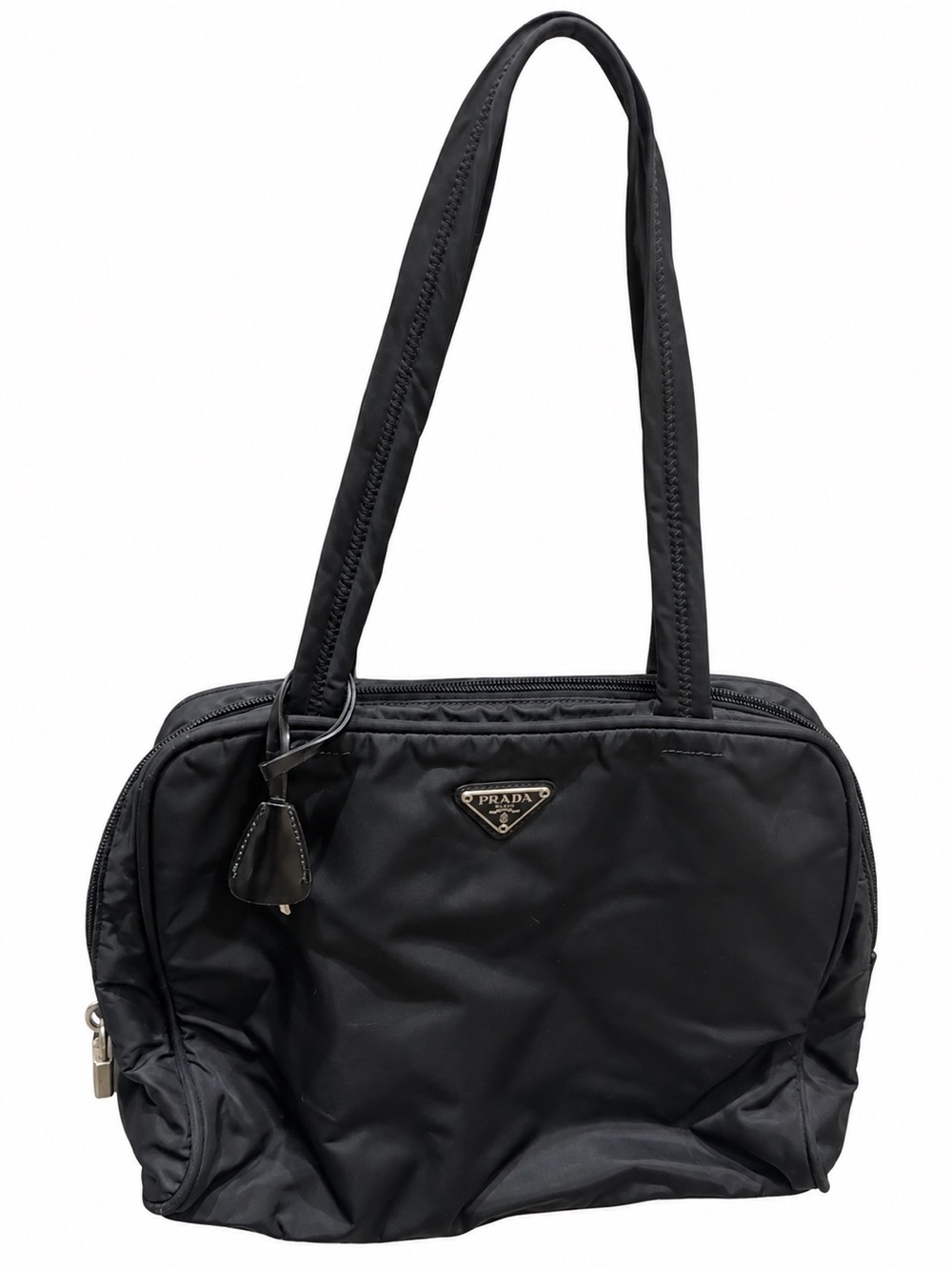 Prada Black Nylon Shoulder Tote with Dual Straps